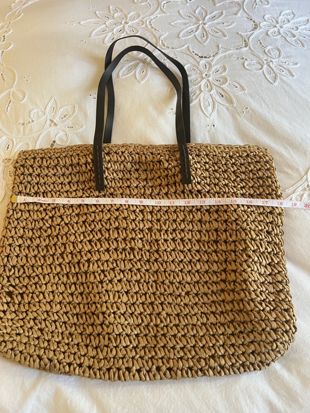 Woven Straw Tote Bag with Black Straps - Picture 5 of 5
